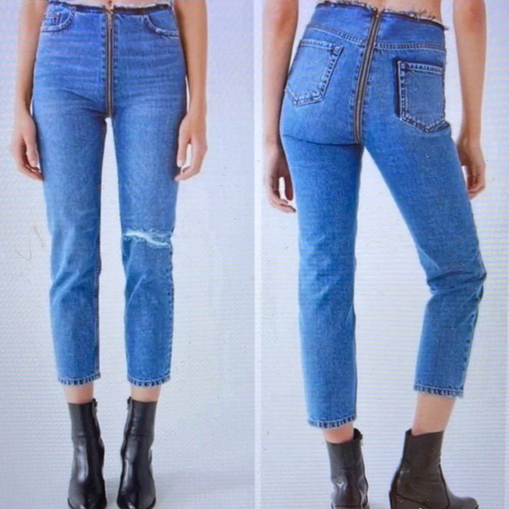 Urban Outfitters BDG Vintage Zip Front To Back Raw Waist Cropped Jeans
